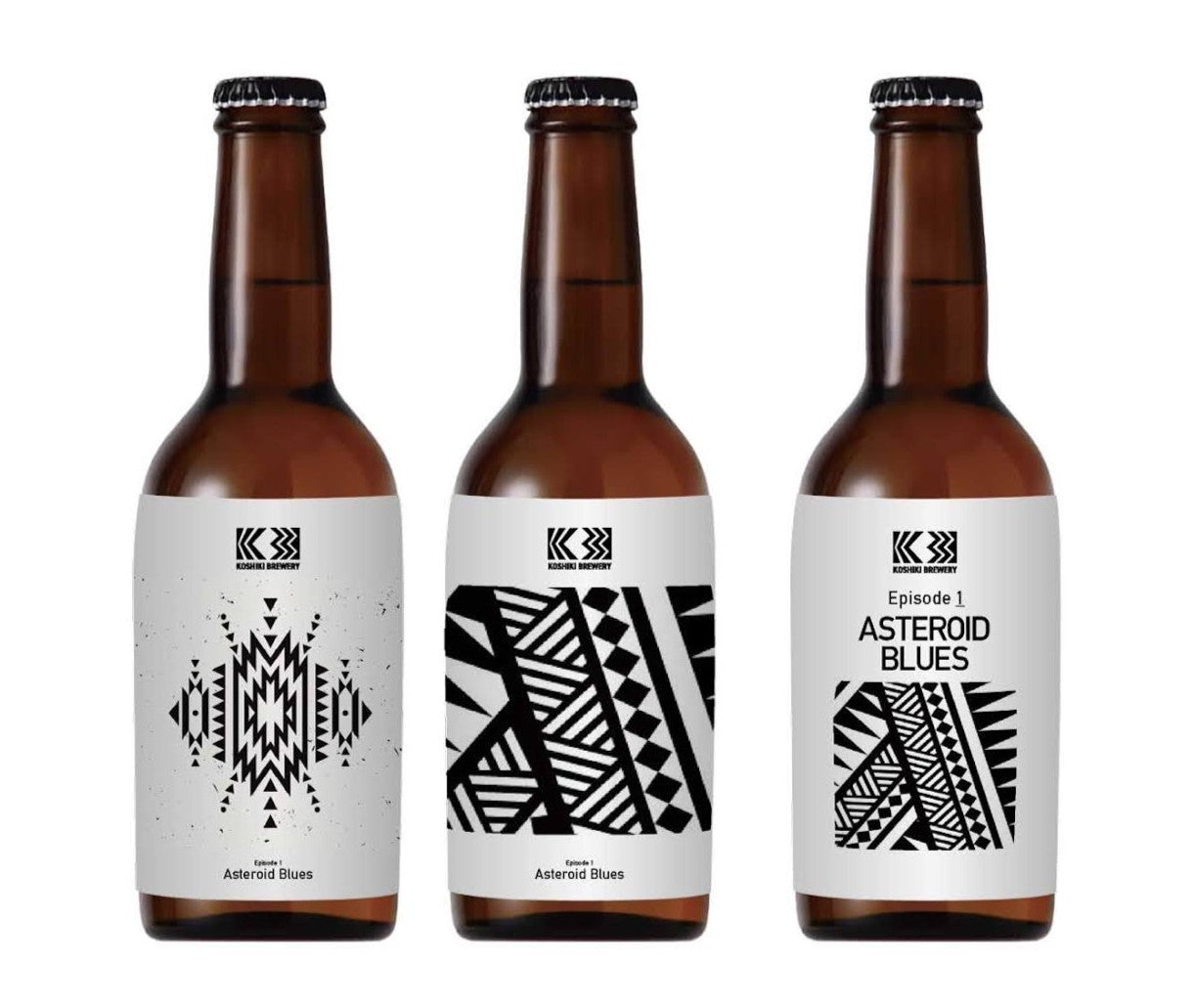 甑島ビール工房（KOSHIKI BREWERY）が手がけるクラフトビール。個性的な幾何学模様のラベルデザインが特徴的な3本セット